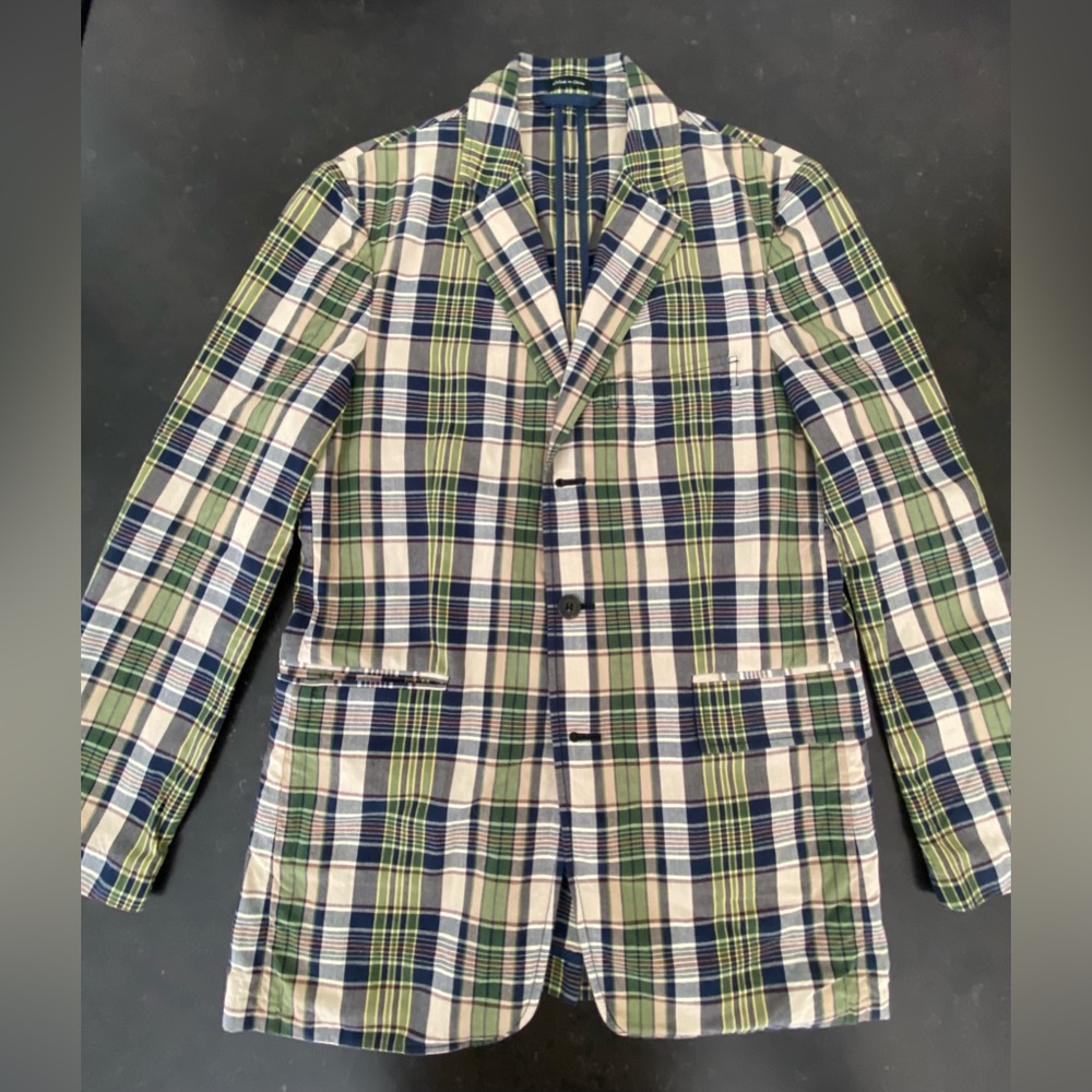 J. Crew Blue and Green Sport Coat with Plaid Pattern